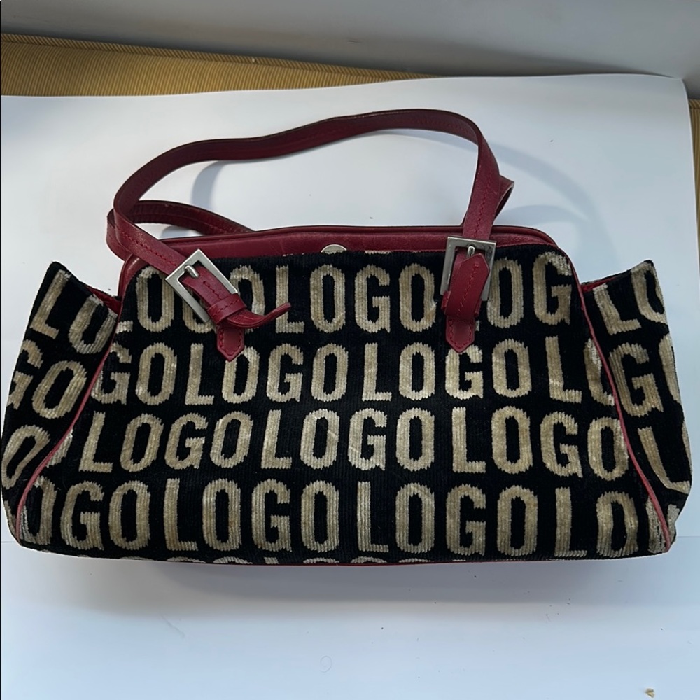 Black and Red Shoulder Bag with Logo Pattern